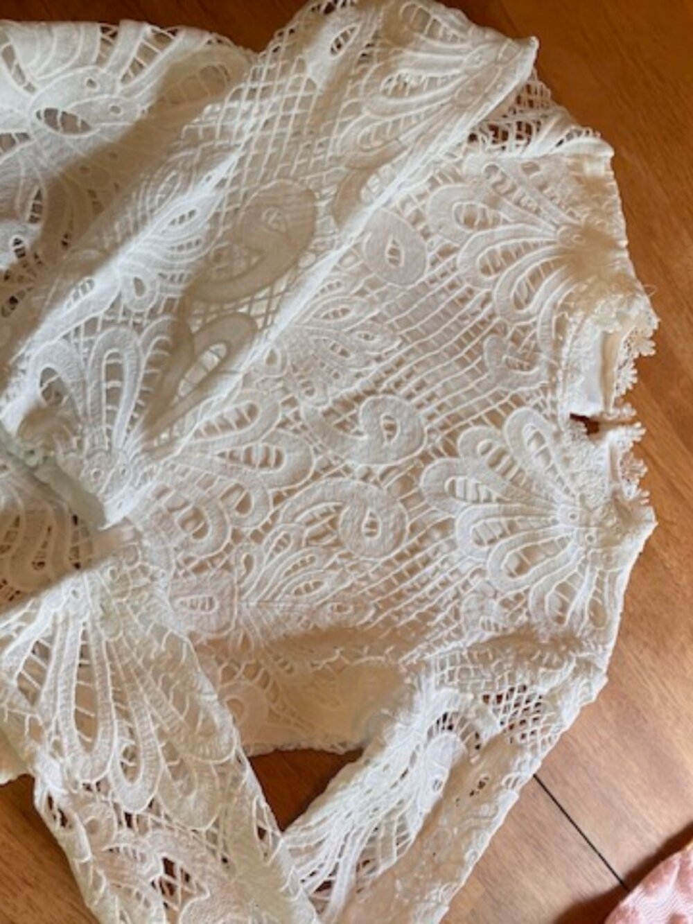 NEW Beautiful lacy top, sheer arms